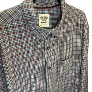 Old Navy Men's Checkered Shirt - Blue and Brown xl
